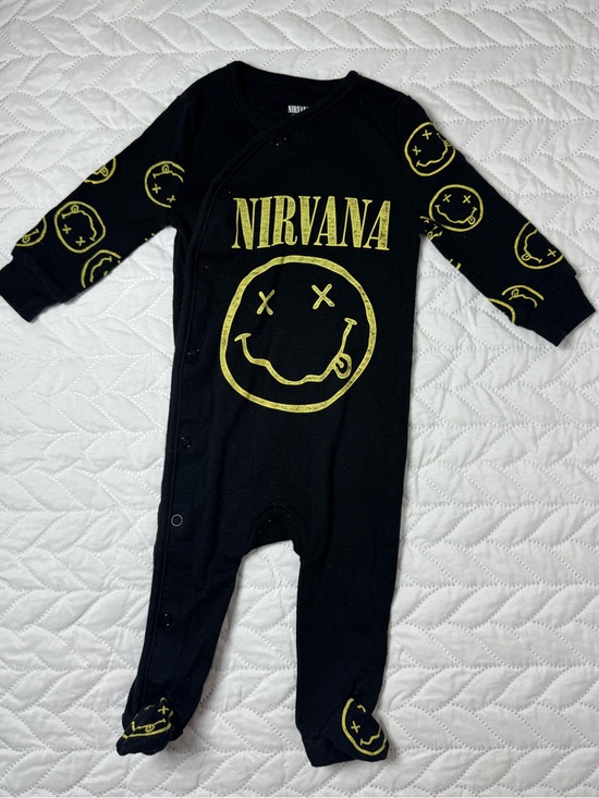 Other - Official Nirvana Smiley Face Graphic Footie Baby Sleeper Black 3-6M